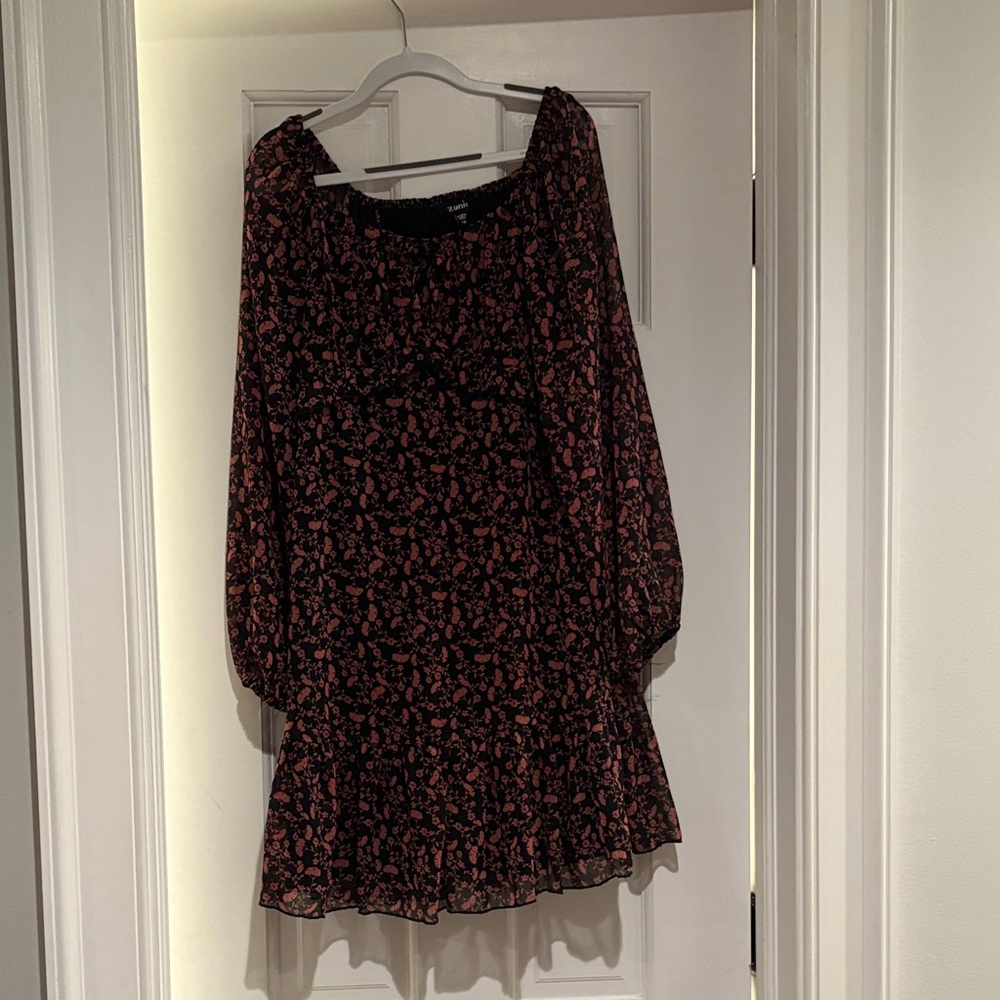 Adorable Girls dress Floral Off-Shoulder Mini Dress - Black with Pink Floral